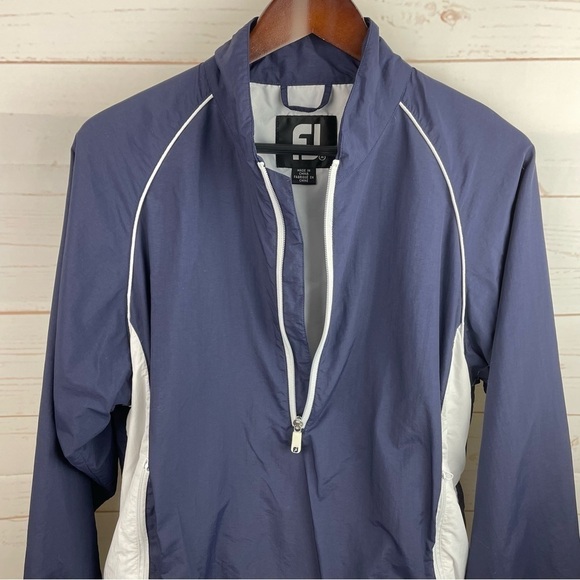 Footjoy | Navy Blue White 1/4 Zip Windbreaker Golf Jacket - Picture 5 of 10